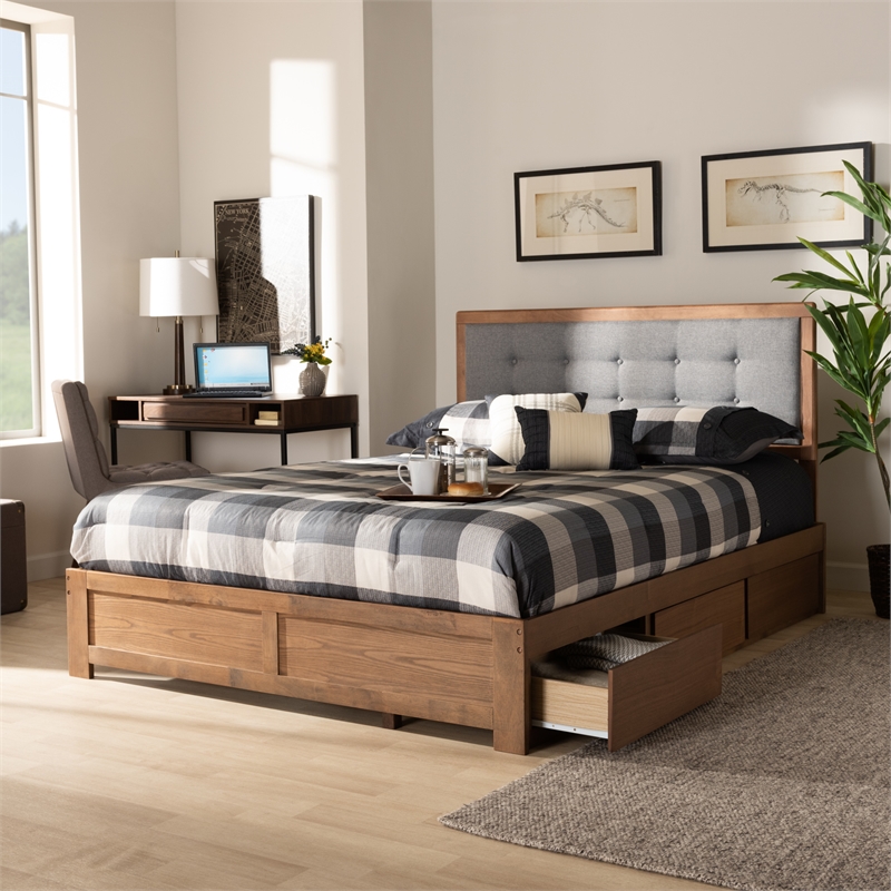 Bowery Hill Modern 3-Drawer Wood Queen Size Bed in Ash Walnut