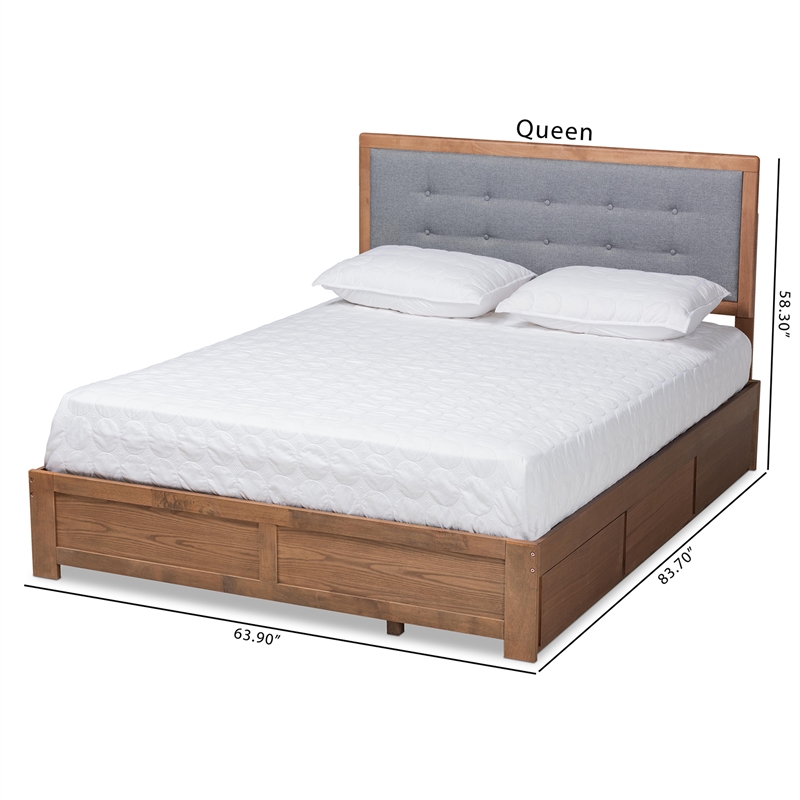 Bowery Hill Modern 3-Drawer Wood Queen Size Bed in Ash Walnut