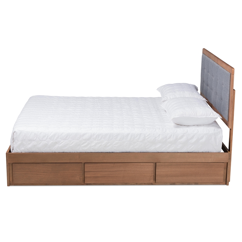 Bowery Hill Modern 3-Drawer Wood Queen Size Bed in Ash Walnut