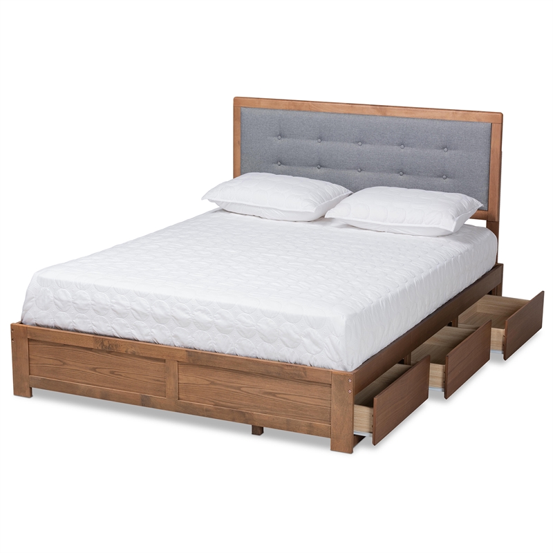 Bowery Hill Modern 3-Drawer Wood Queen Size Bed in Ash Walnut