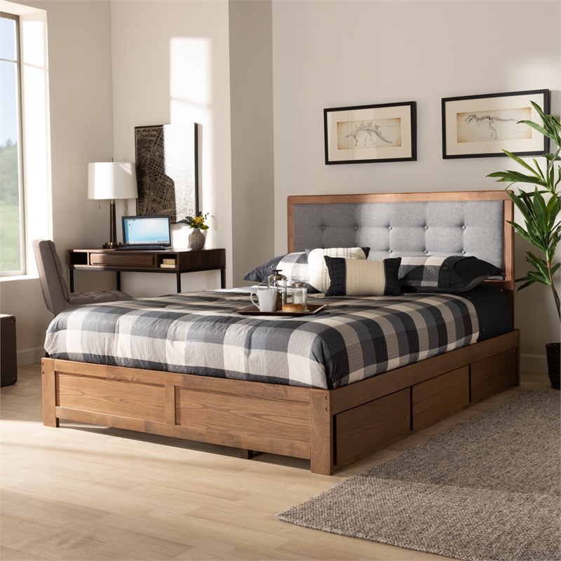 Bowery Hill Modern 3-Drawer Wood Queen Size Bed in Ash Walnut
