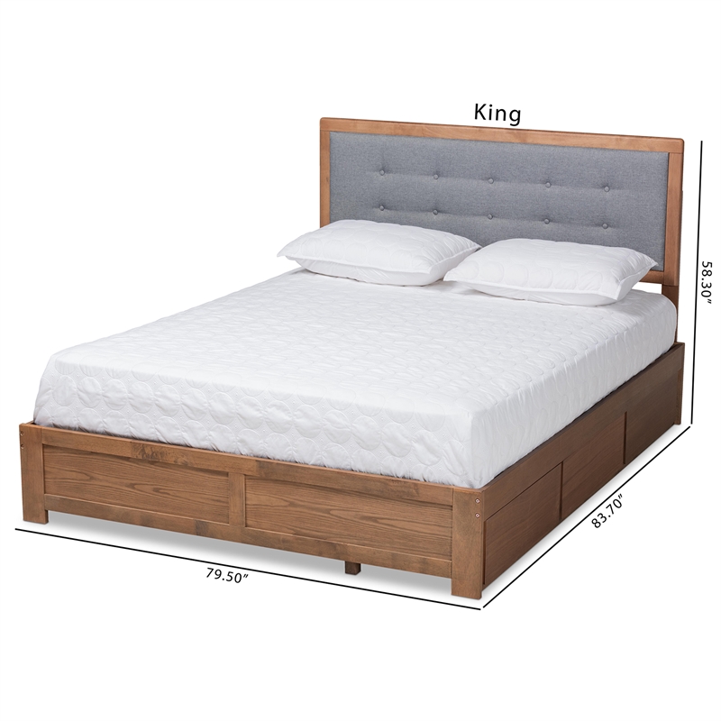 Bowery Hill Walnut Finished Wood King Size 3-Drawer Bed