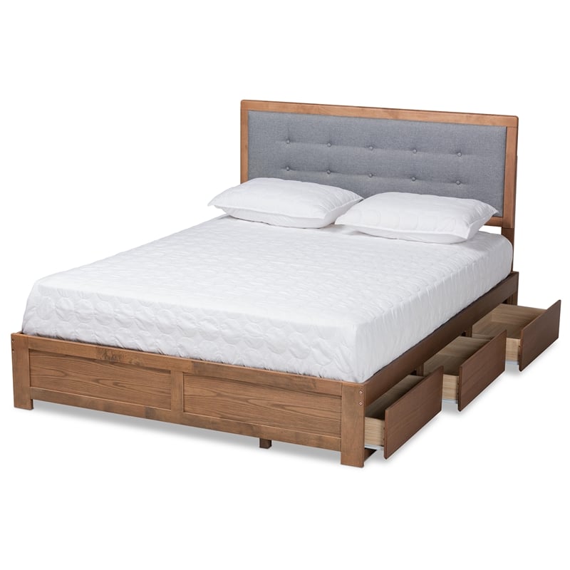 Bowery Hill Walnut Finished Wood King Size 3-Drawer Bed