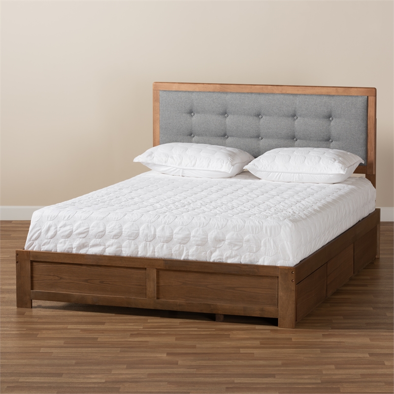 Bowery Hill Walnut Finished Wood King Size 3-Drawer Bed