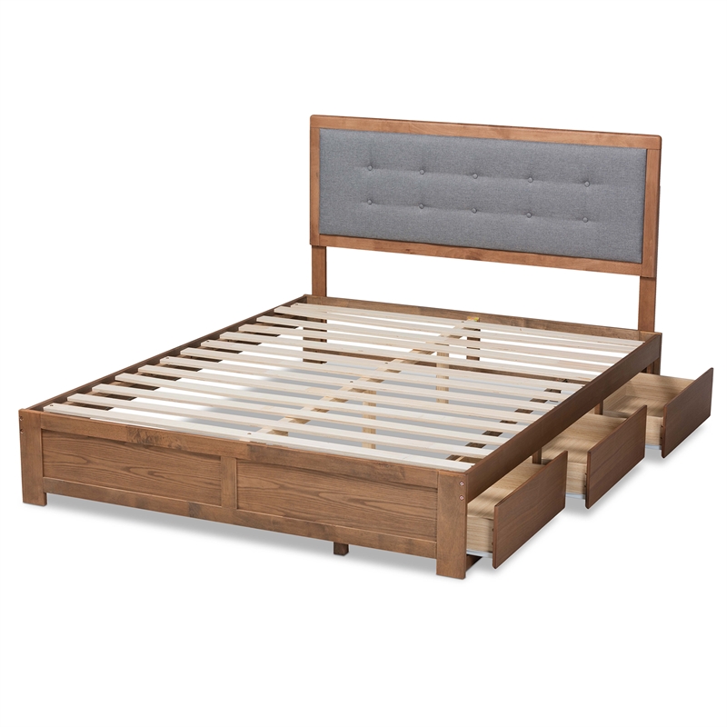 Bowery Hill Walnut Finished Wood King Size 3-Drawer Bed