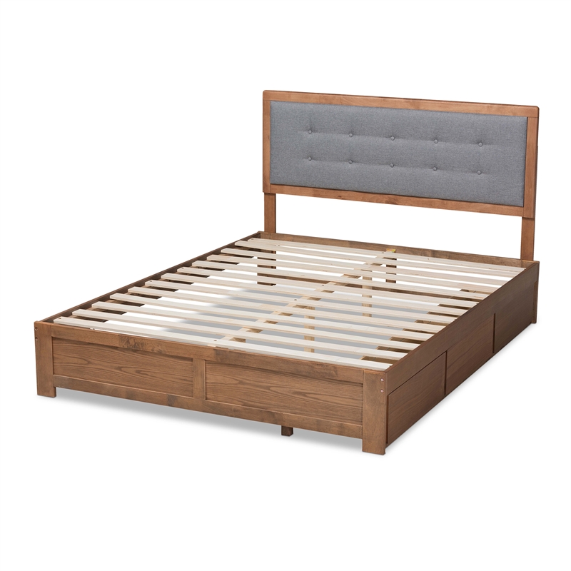 Bowery Hill Walnut Finished Wood King Size 3-Drawer Bed