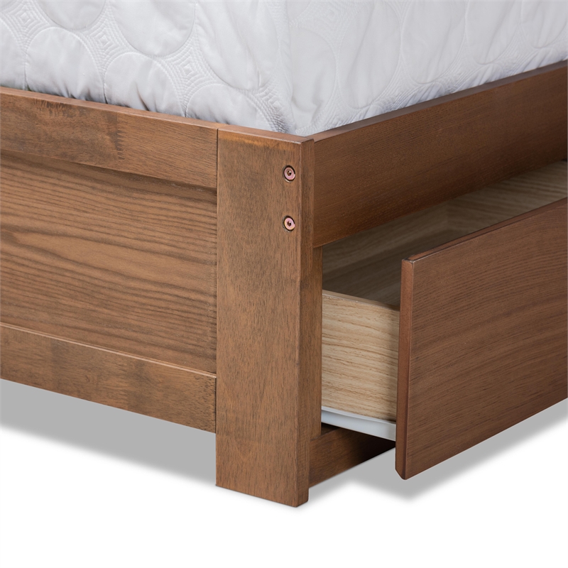 Bowery Hill Walnut Finished Wood King Size 3-Drawer Bed