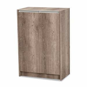 bowery hill weathered oak finished wood 2-door shoe cabinet