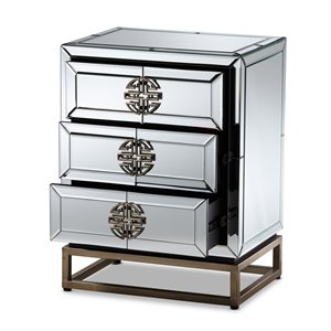Bowery Hill Mirrored and Bronze Finished 3-Drawer Nightstand