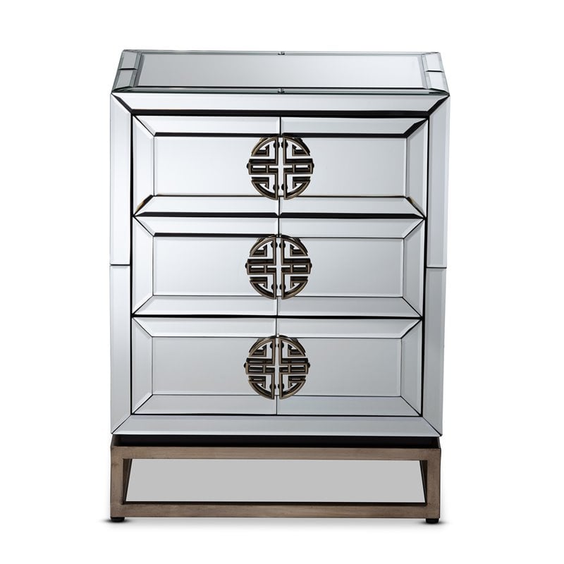 Bowery Hill Mirrored and Bronze Finished 3-Drawer Nightstand
