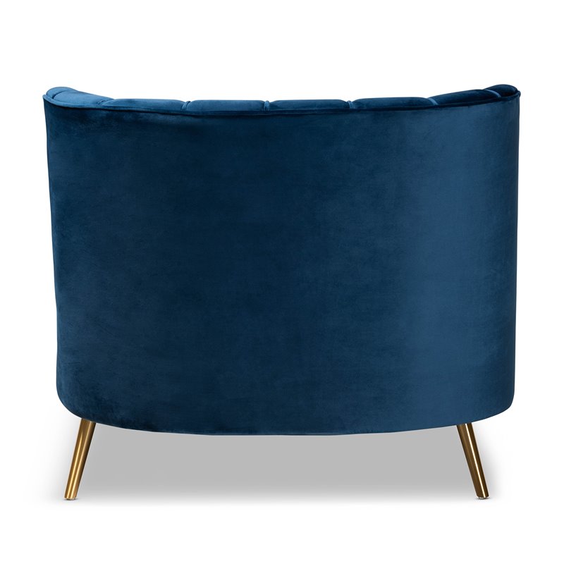 Bowery Hill Blue Velvet Upholstered and Gold Finished Chaise