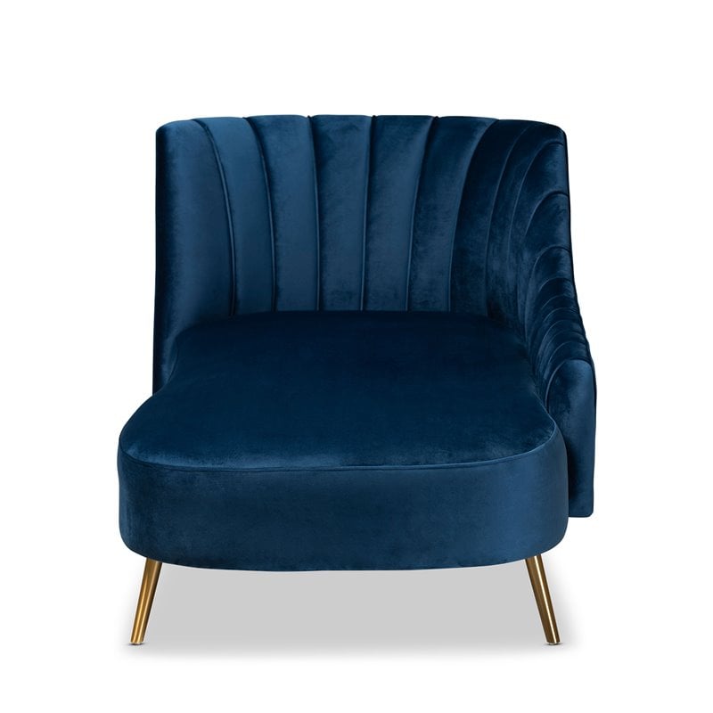 Bowery Hill Blue Velvet Upholstered and Gold Finished Chaise