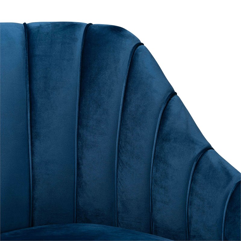 Bowery Hill Blue Velvet Upholstered and Gold Finished Chaise