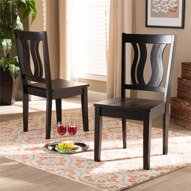 Bowery Hill Dark Brown Finished Wood 2-Piece Dining Chair Set