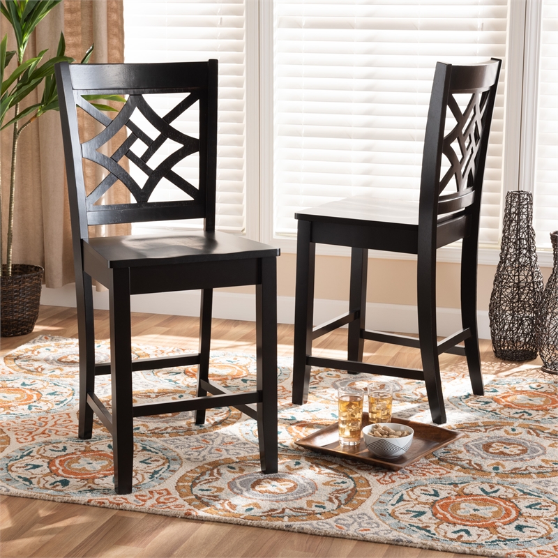 Bowery Hill Contemporary Dark Brown Finished Wood 2-Piece Counter Stool Set