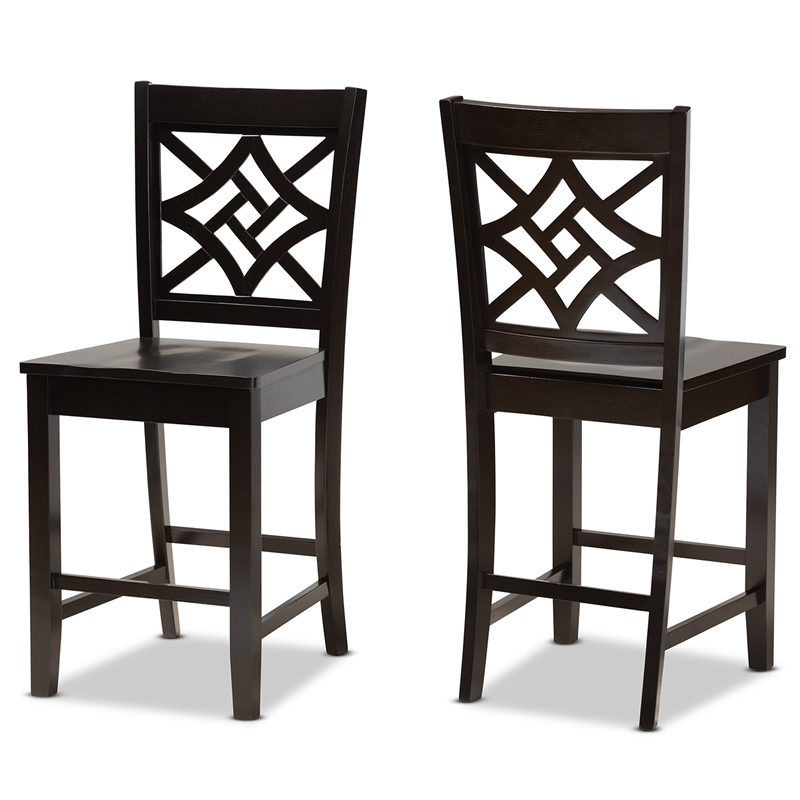 Bowery Hill Contemporary Dark Brown Finished Wood 2-Piece Counter Stool Set