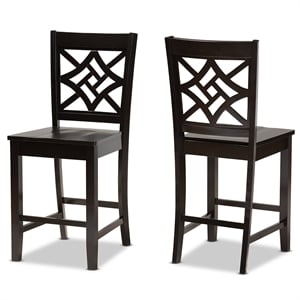 Bowery Hill Contemporary Dark Brown Finished Wood 2-Piece Counter Stool Set
