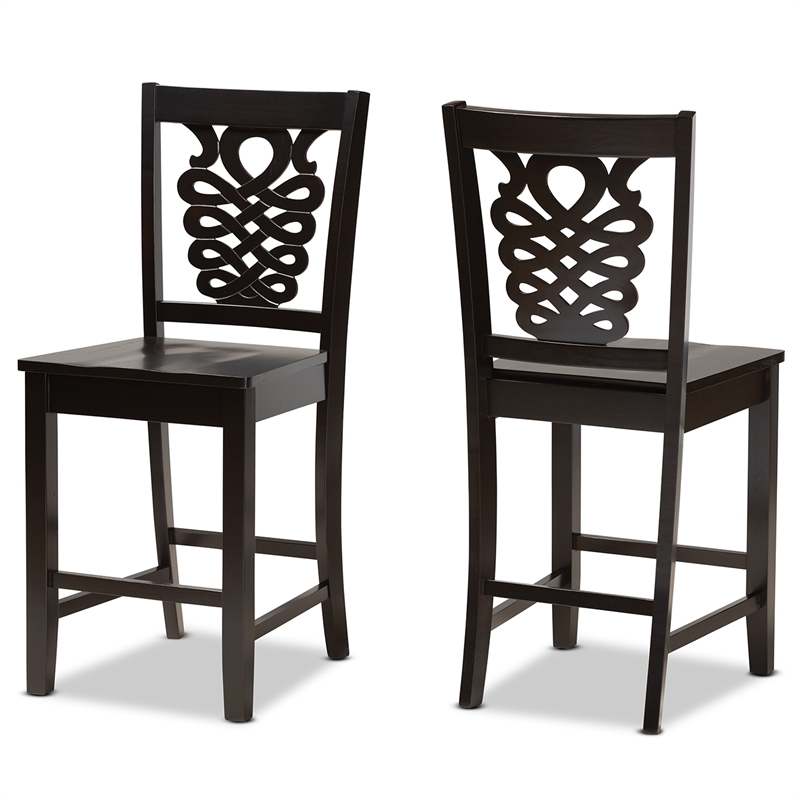Bowery Hill Contemporary Dark Brown Finished Wood 2-Piece Counter Stool Set