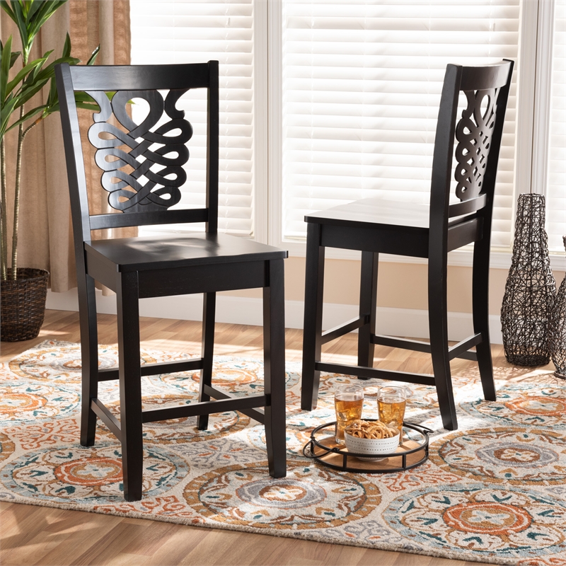 Bowery Hill Contemporary Dark Brown Finished Wood 2-Piece Counter Stool Set