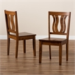 Bowery Hill Oak Walnut Brown Dining Chair Set Rectangular Cut-Out Back 37.4