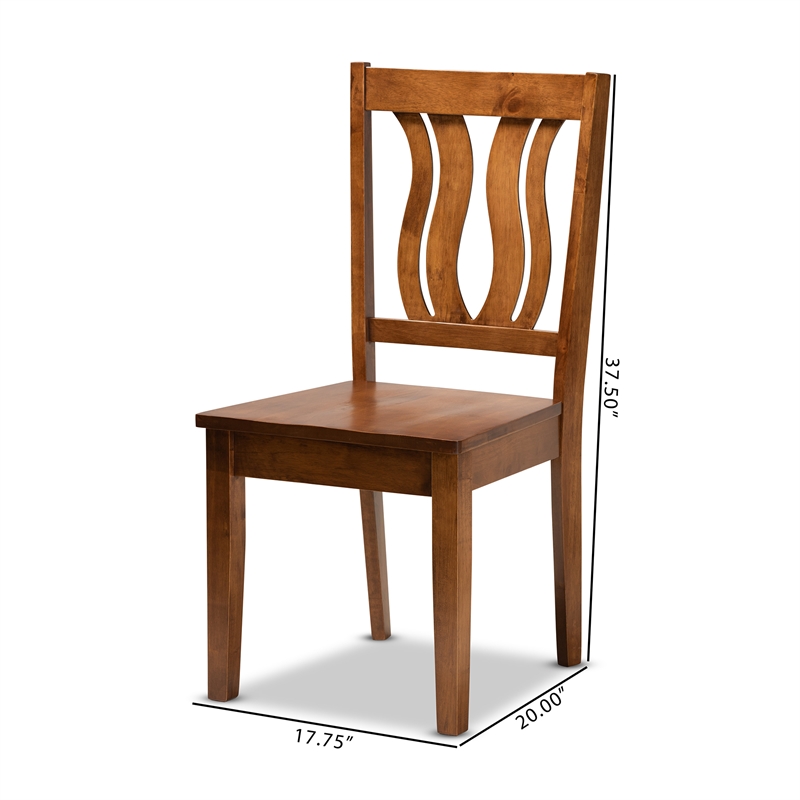 Bowery Hill Oak Walnut Brown Dining Chair Set Rectangular Cut-Out Back 37.4