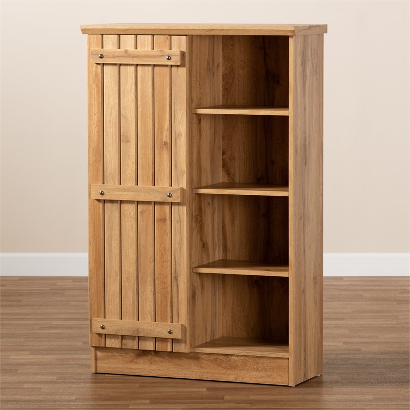 Bowery Hill Modern Natural Oak Brown Finished Wood 1-Door Shoe Cabinet