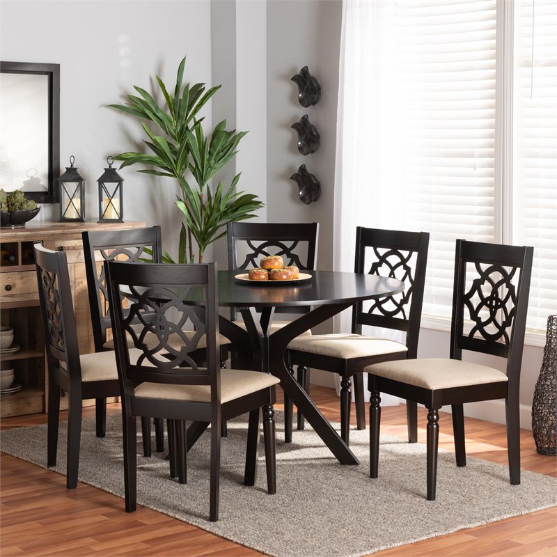 Bowery Hill Sand and Dark Brown Finished Wood 7-Piece Dining Set