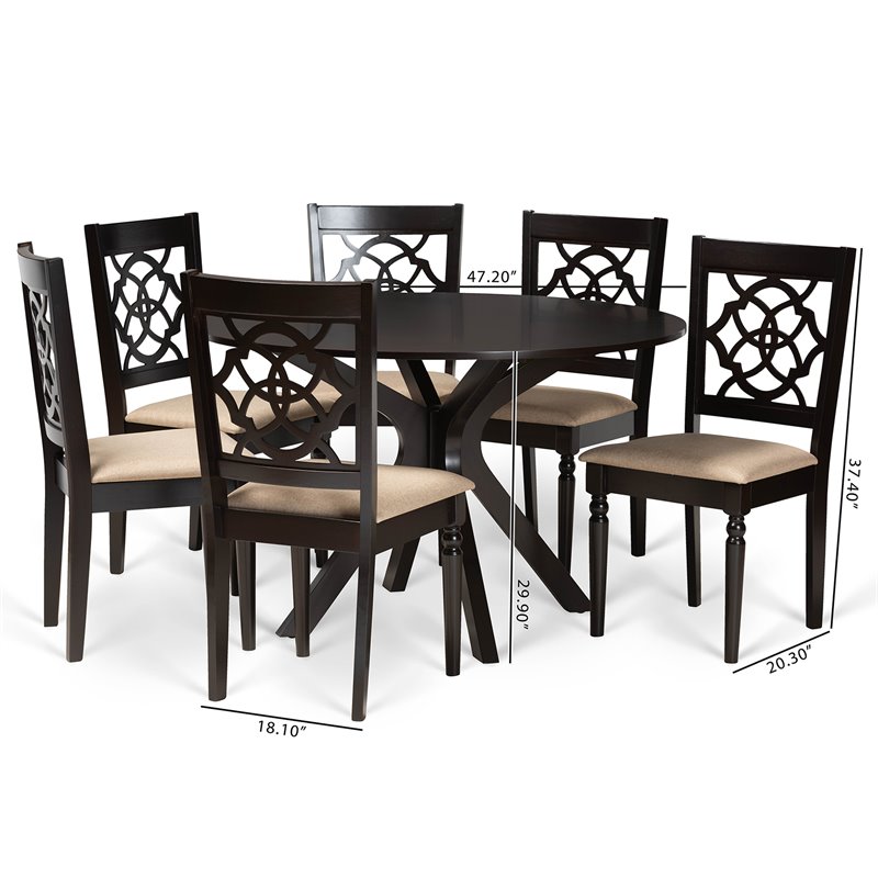 Bowery Hill Sand and Dark Brown Finished Wood 7-Piece Dining Set