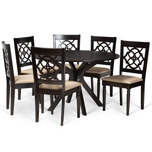 Bowery Hill Sand and Dark Brown Finished Wood 7-Piece Dining Set