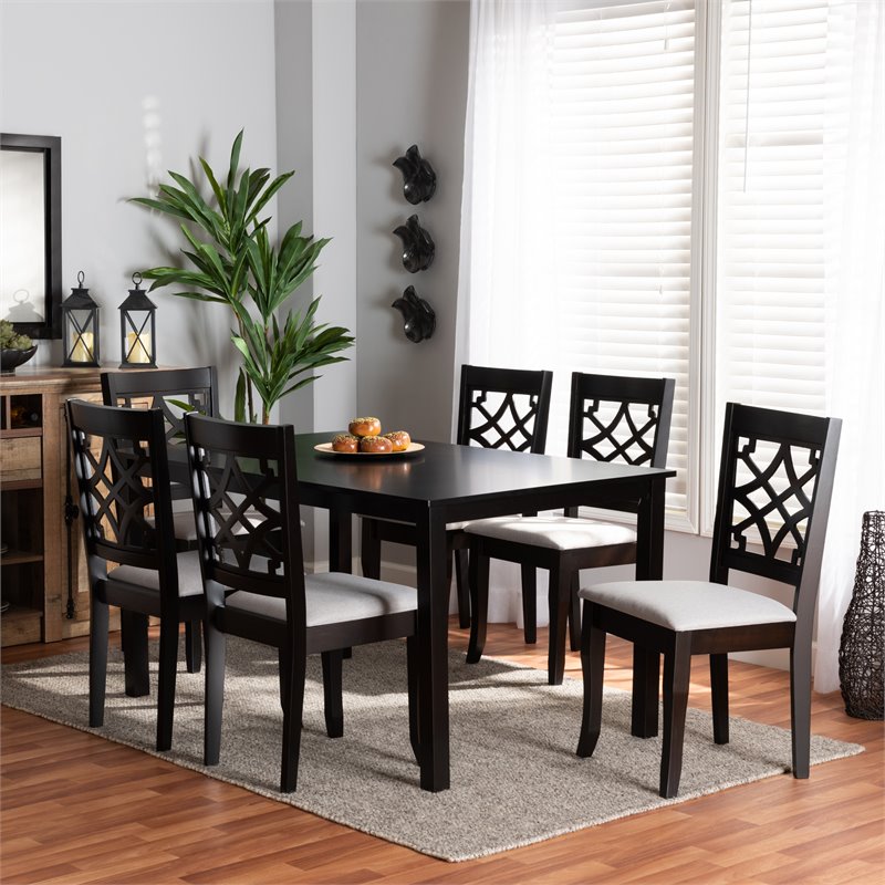 Bowery Hill Grey and Dark Brown Finished Wood 7-Piece Dining Set