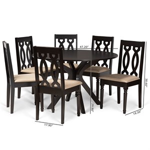 Bowery Hill Sand and Dark Brown Finished Wood 7-Piece Dining Set
