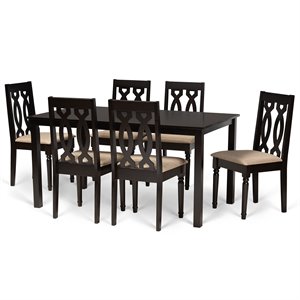 Bowery Hill Sand and Dark Brown Finished Wood 7-Piece Dining Set