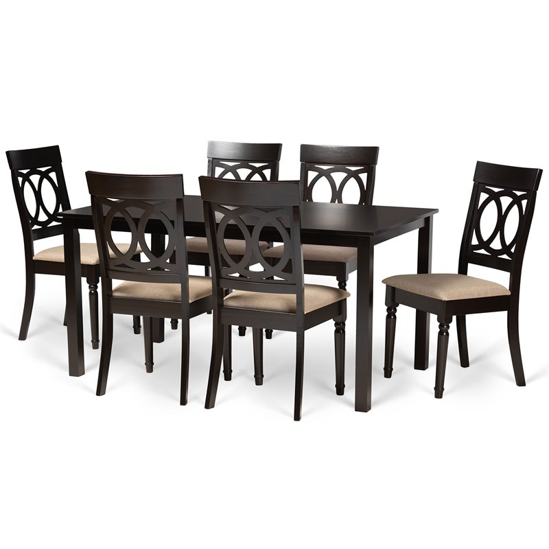 Bowery Hill Sand and Dark Brown Finished Wood 7-Piece Dining Set