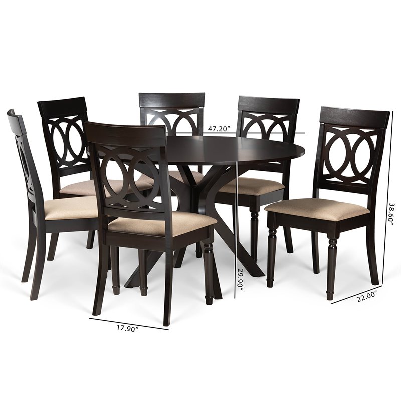 Bowery Hill Sand and Dark Brown Finished Wood 7-Piece Dining Set