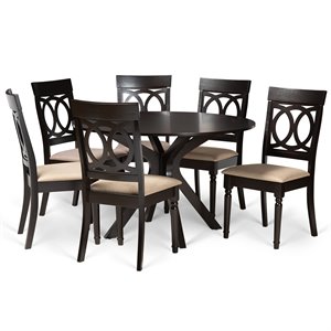 Bowery Hill Sand and Dark Brown Finished Wood 7-Piece Dining Set