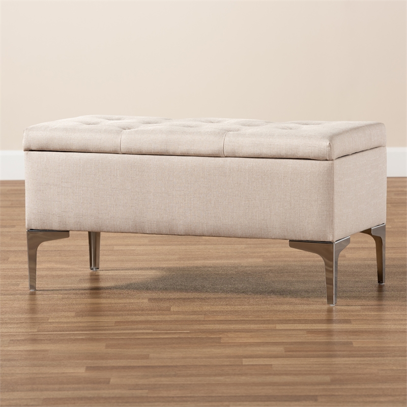 Bowery Hill Upholstered and Silver Finished Metal Storage Ottoman