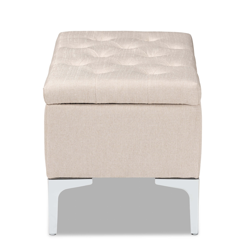 Bowery Hill Upholstered and Silver Finished Metal Storage Ottoman