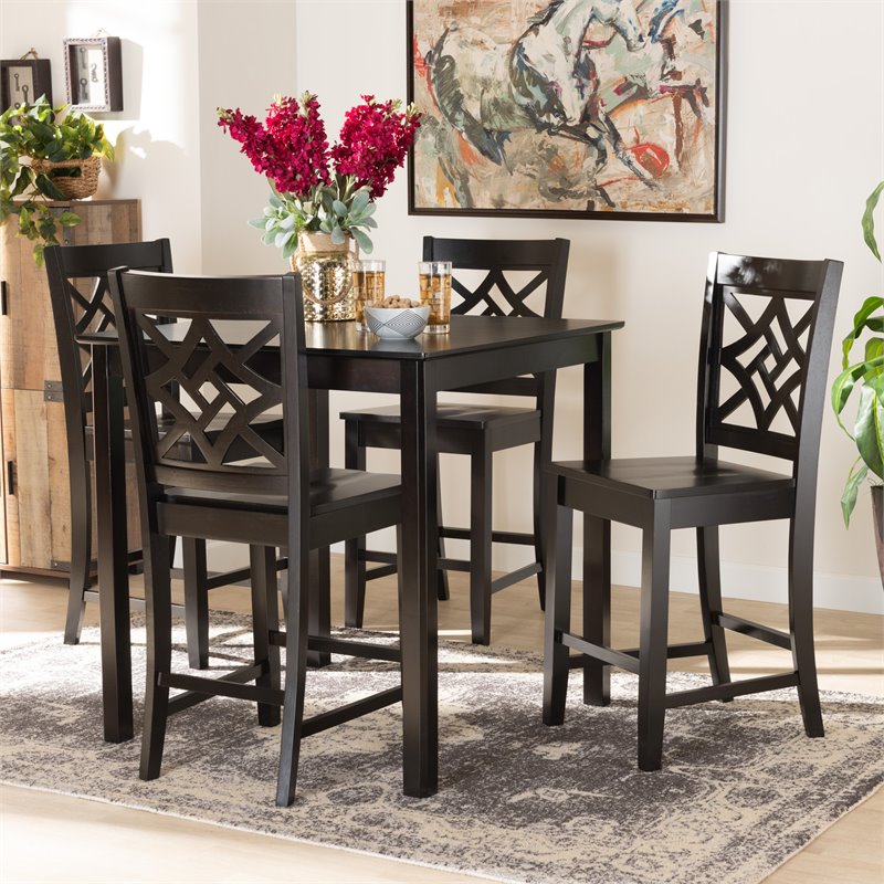 Bowery Hill Transitional Dark Brown Finished Wood 5-Piece Pub Set
