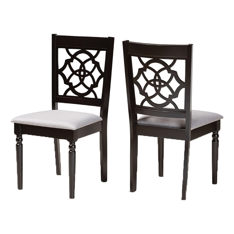 Bowery Hill Oak Wood Dark Brown Dining Chair Rectangular Cut-Out Back Design 37.4