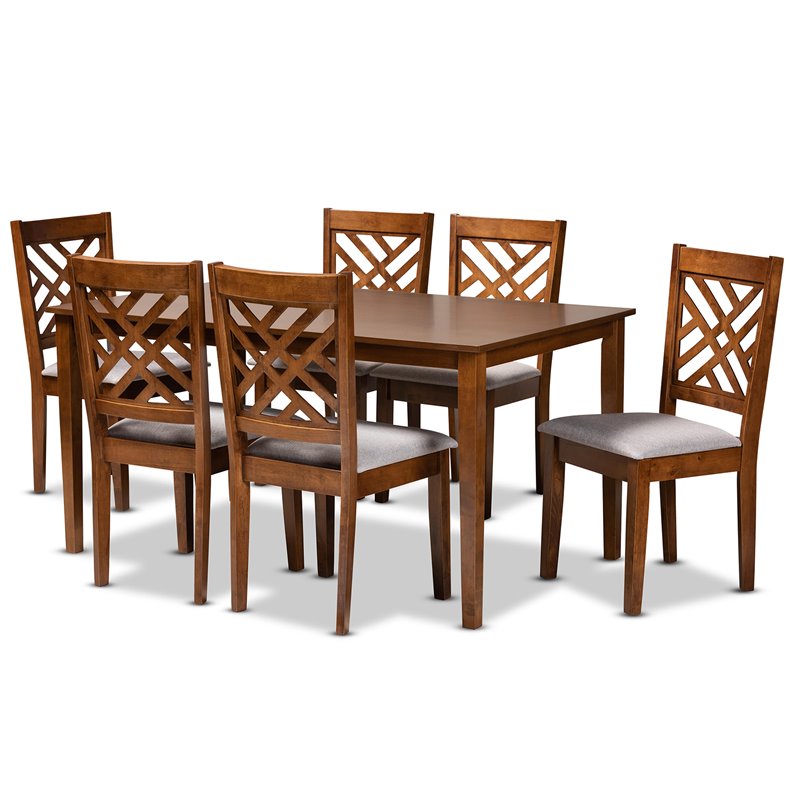 Bowery Hill Grey and Walnut Brown Finished Wood 7-Piece Dining Set