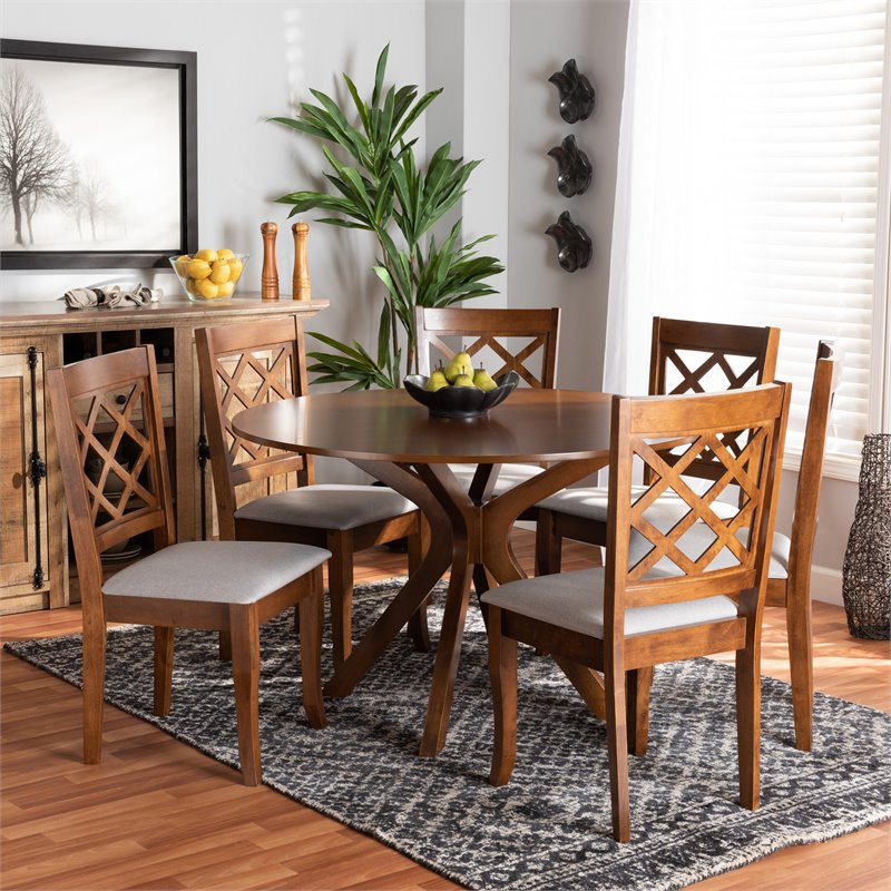 Bowery Hill Grey and Walnut Brown Finished Wood 7-Piece Dining Set
