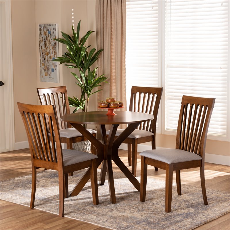 bowery hill grey and walnut brown finished wood 5-piece dining set