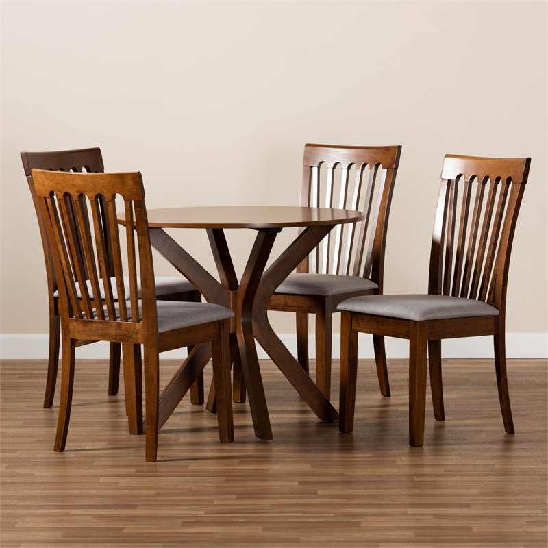 bowery hill grey and walnut brown finished wood 5-piece dining set