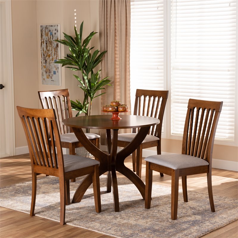 Bowery Hill Grey and Walnut Brown Finished Wood 5-Piece Dining Set