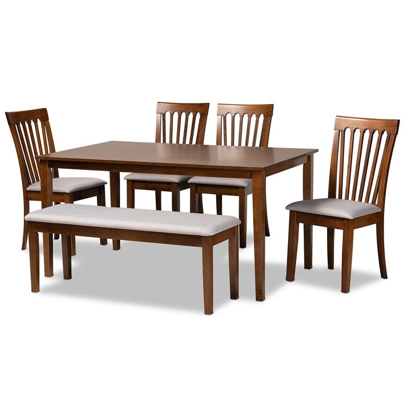 Bowery Hill Grey and Walnut Brown Finished Wood 6-Piece Dining Set