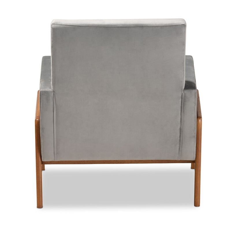 Bowery Hill Mid-Century Velvet Fabric Upholstered and Brown Finished Wood Chair