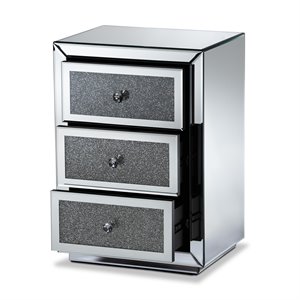 bowery hill contemporary glam and luxe mirrored 3-drawer nightstand