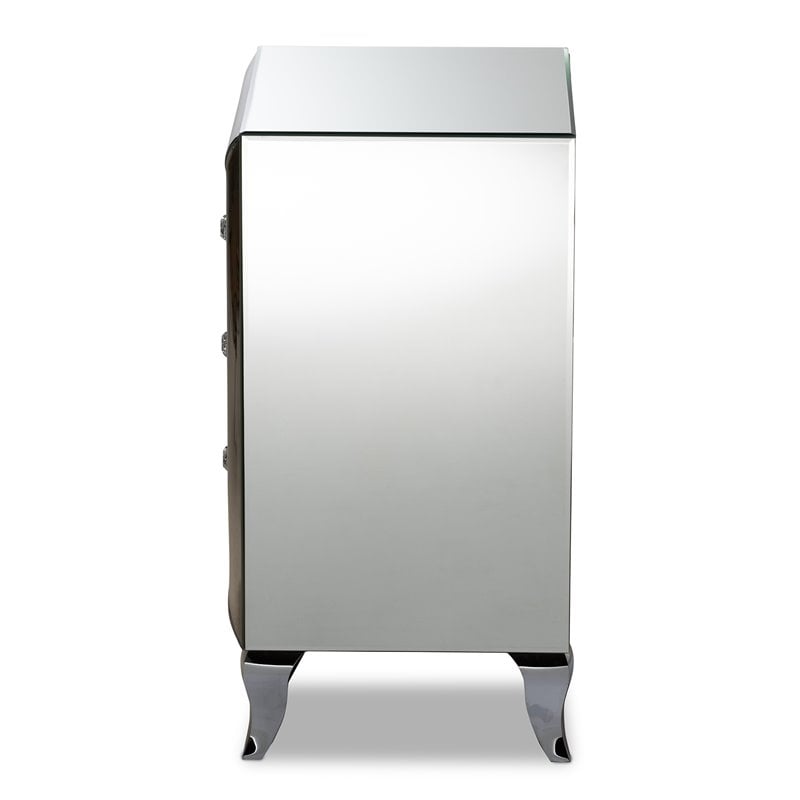 Bowery Hill Contemporary Glam and Luxe Mirrored 3-Drawer Nightstand