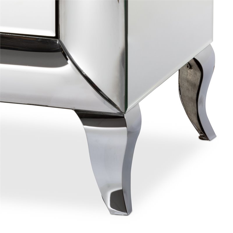 Bowery Hill Contemporary Glam and Luxe Mirrored 3-Drawer Nightstand