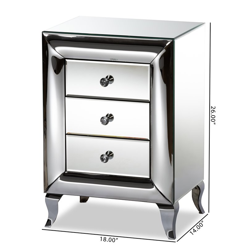 Bowery Hill Contemporary Glam and Luxe Mirrored 3-Drawer Nightstand